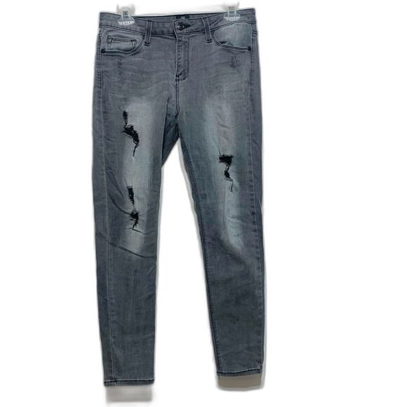 Just Black Jeans Light Grey Skinny Denim Mid High Rise Distressed size 31 - Picture 1 of 11
